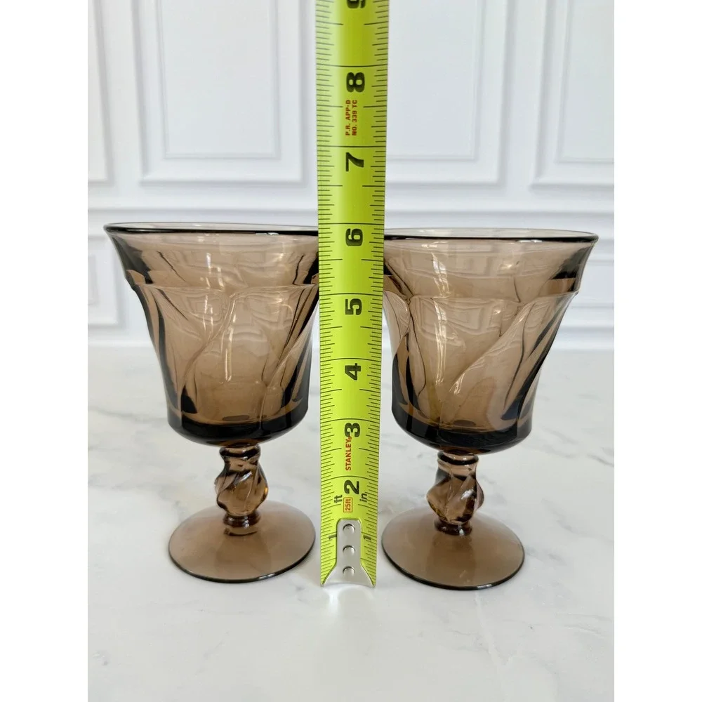 VTG Pair (2) Fostoria Jamestown Brown Swirl Water Goblets 5 7/8